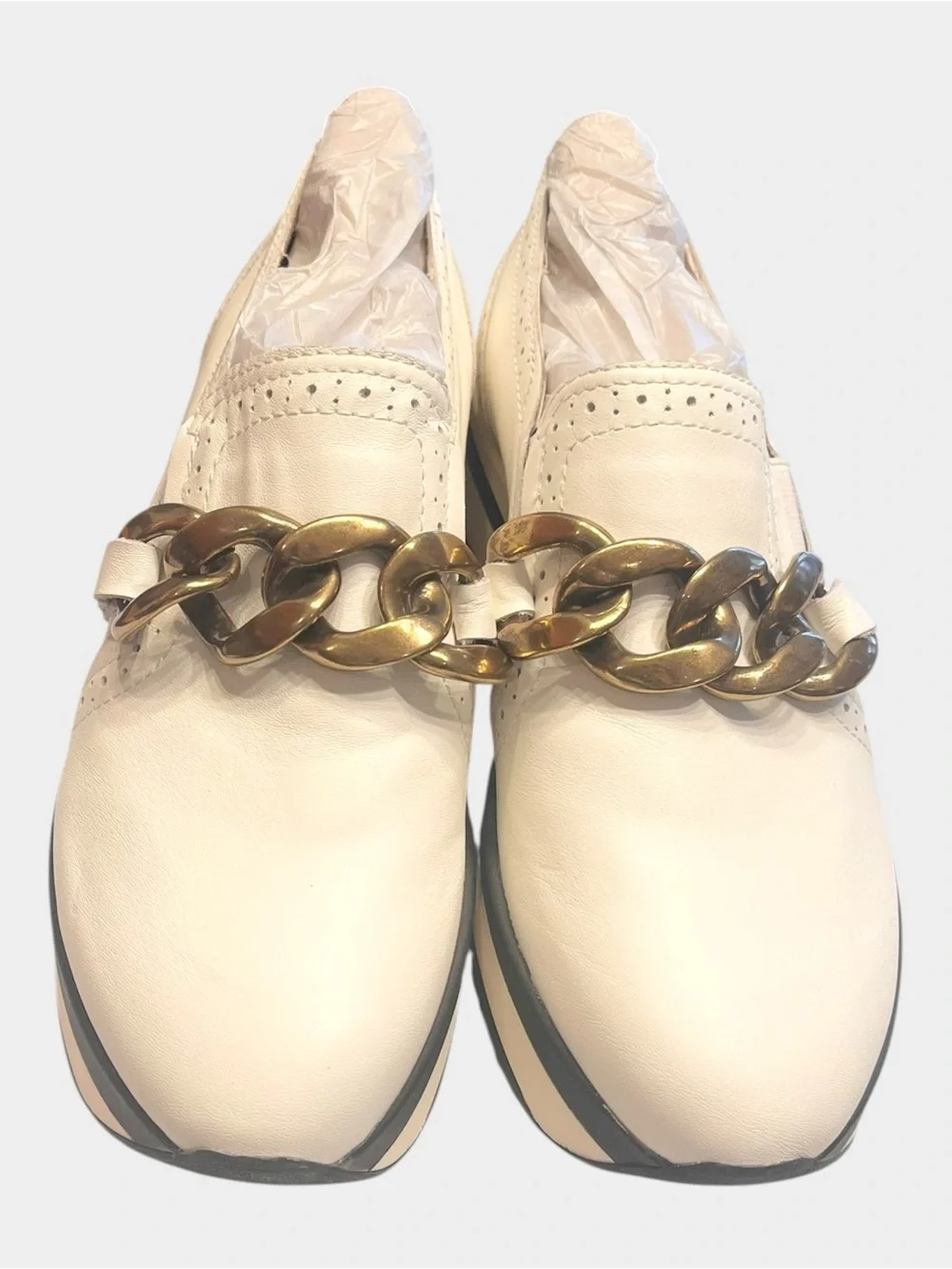 NWOT DOLCE VITA Jhenee Platform Loafers Cream Gold Chain Size 8.5